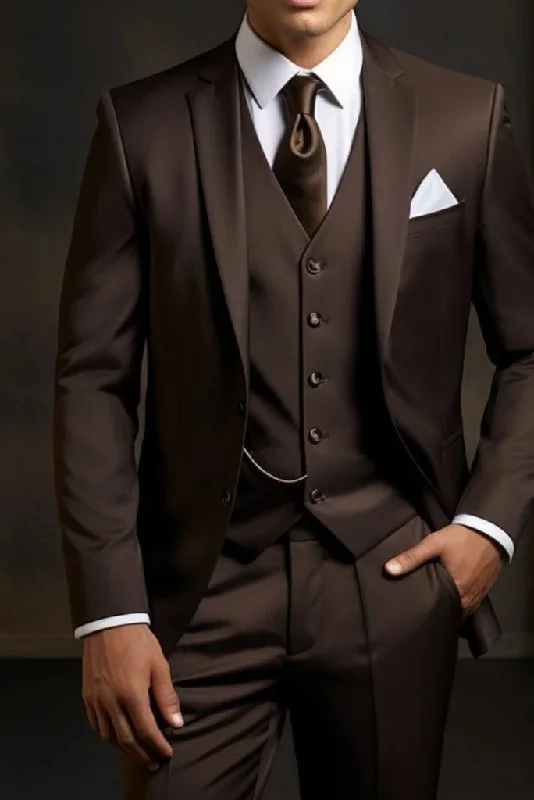 Men Three Piece Suit Dark Brown Formal Wedding Suit Elegant Bespoke Tailoring Suit Classic Groom Suits For Him