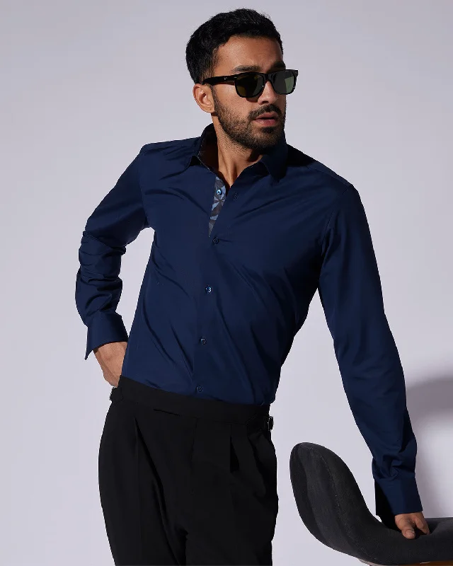 Cotton Poplin Shirt - Dark Blue