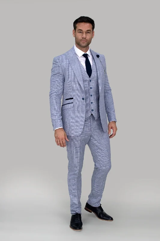 Caridi Slim Fit Sky Check Three Piece Suit