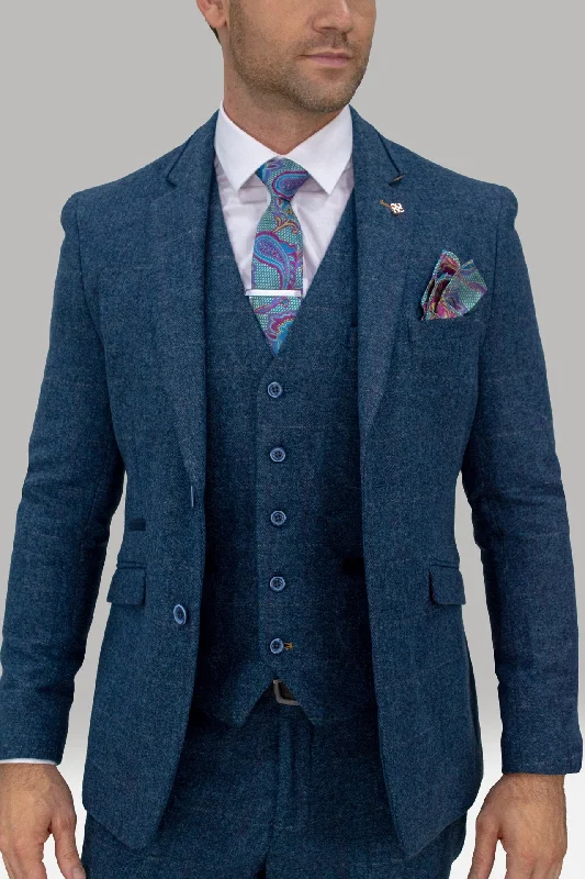 Carnegi Navy Regular Tweed Check Suit