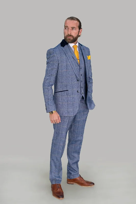 Connall Blue Tweed Check Suit