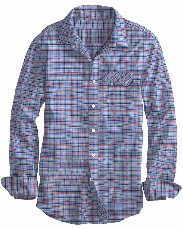 Red Blue Cream Plaid Checks Oxford