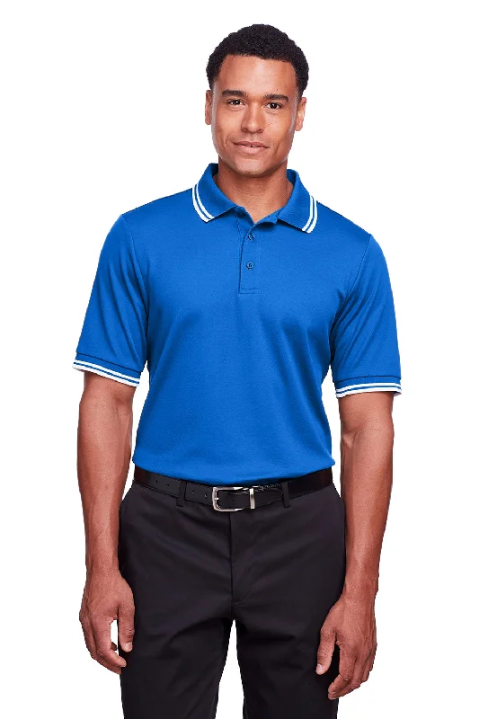 Devon & Jones Mens CrownLux Performance Moisture Wicking Short Sleeve Polo Shirt - French Blue/White