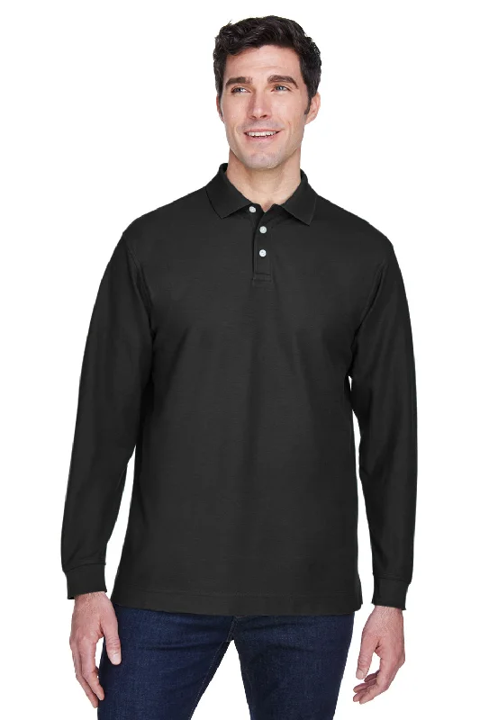 Devon & Jones Mens Long Sleeve Polo Shirt - Black