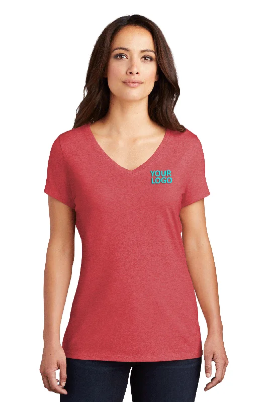 District Womens Perfect Tri V-Neck Custom Tees, Red Frost