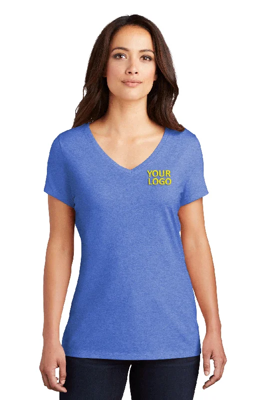 District Womens Perfect Tri V-Neck Custom Tees, Royal Frost