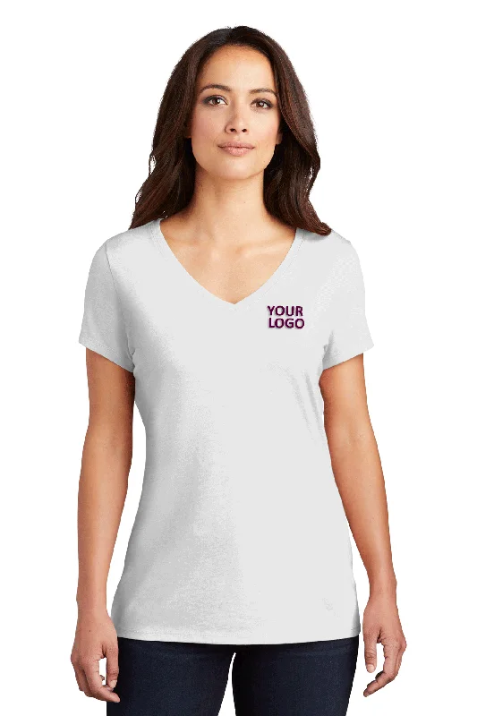 District Womens Perfect Tri V-Neck Custom Tees, White