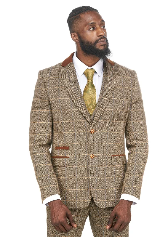 DX7 Tan Brown Tweed Check Peaky Blinder Suit | Wedding Suit | Check Suit | Office Wear