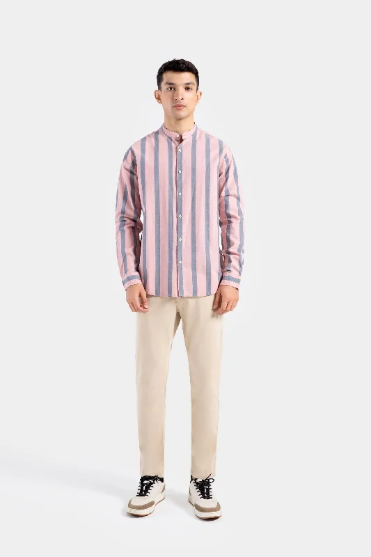 Mandarin Collar Striped Shirt