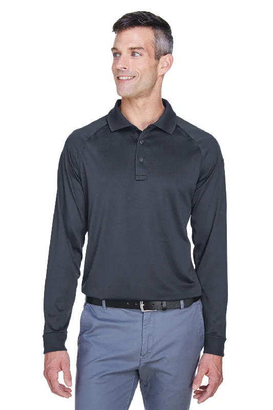 Harriton Mens Advantage Tactical Moisture Wicking Long Sleeve Polo Shirt - Dark Charcoal Grey