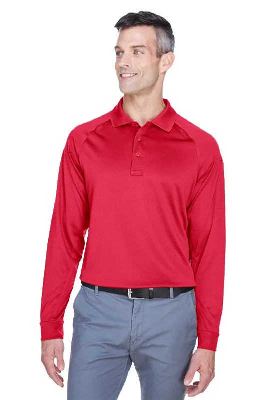 Harriton Mens Advantage Tactical Moisture Wicking Long Sleeve Polo Shirt - Red