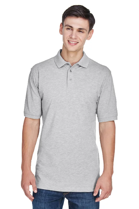 Harriton Mens Easy Blend Wrinkle Resistant Short Sleeve Polo Shirt - Heather Grey