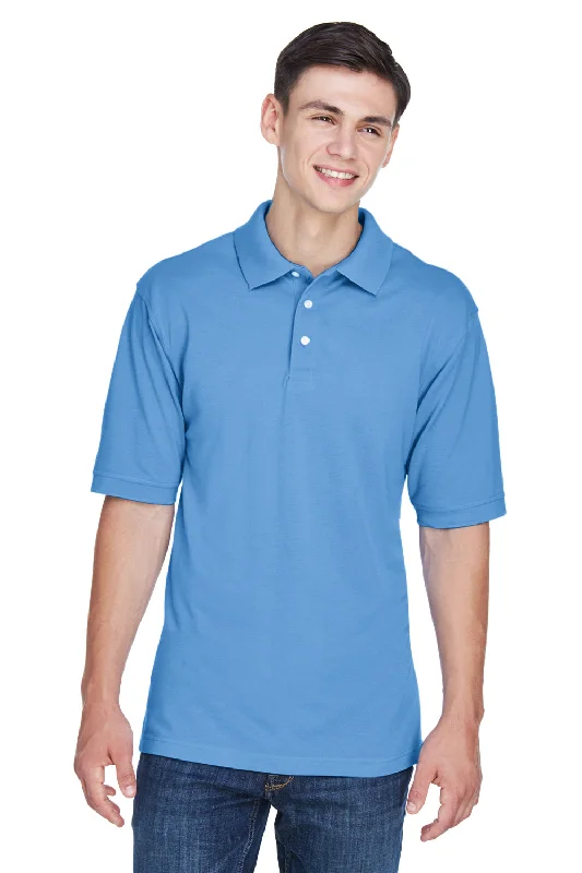 Harriton Mens Easy Blend Wrinkle Resistant Short Sleeve Polo Shirt - Light College Blue