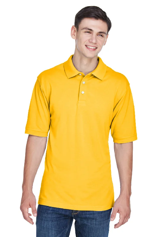 Harriton Mens Easy Blend Wrinkle Resistant Short Sleeve Polo Shirt - Sunray Yellow