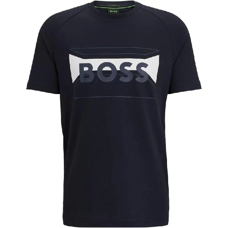 Hugo Boss Men Cotton Tee Short Sleeves Crew Neck Embossed Logo Dark Blue