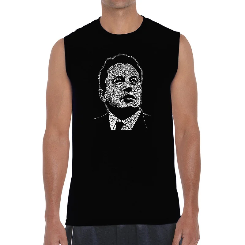 LA Pop Art Men's Word Art Sleeveless T-shirt - Elon Musk