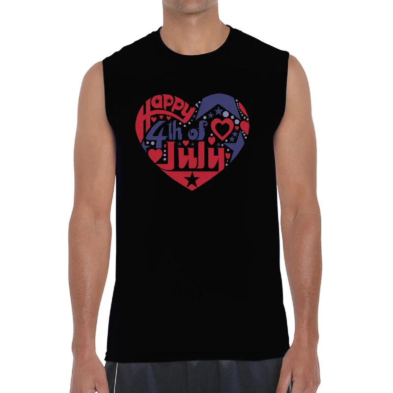 LA Pop Art Men's Word Art Sleeveless T-shirt - July 4th Heart