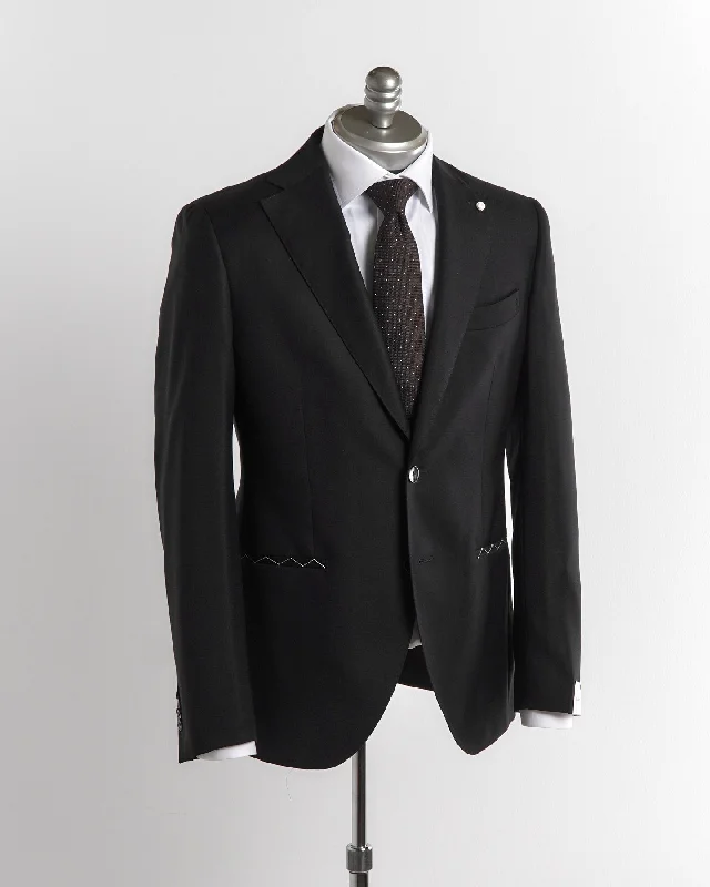 Mantua Super 130S Black All Season Solid Wool Suit