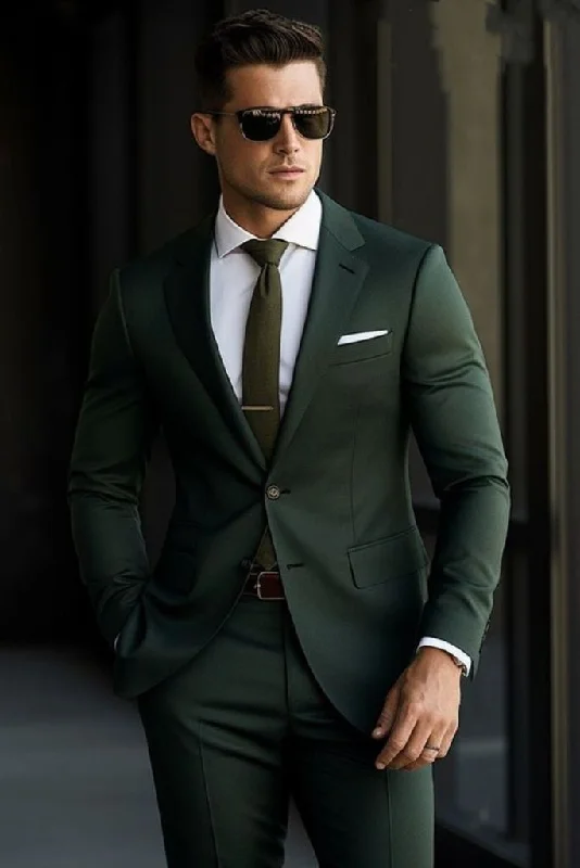 Mens 2 Piece Suit Prom Wear Slim Fit Wedding Suit Hunter Green Groom Wear Dinner Suit Bespoke Mens