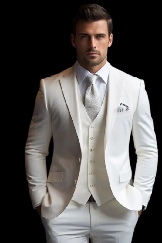 Men Suits, Off White 3 Piece Slim Fit Elegant Suits, Formal Fashion Suits, Groom Wedding Suits, Party Wear Dinner Suits, Bespoke For Men