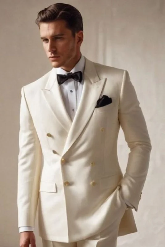 Men Off White Double Breasted Premium Suit Two Piece Slim Fit Suit Tailoring Suit For Him