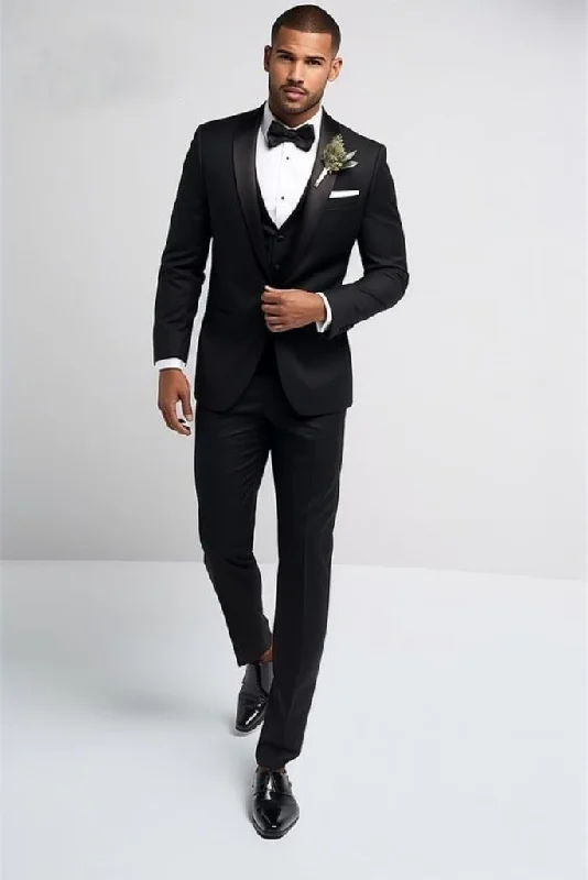 Men Stylish Formal Black Suit Three Piece Wear Tuxedo Prom Groomsmen Elegant Suit Tailoring Gift For Him