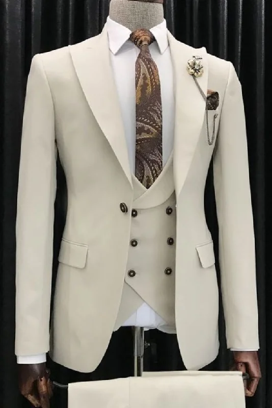 Off White Three Piece Suit Men Slim Fit Suit Wedding Outfit Party Wear Suit Elegant Bespoke Tailoring