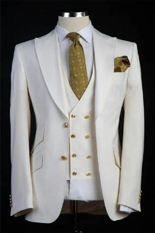 Men Three Piece Wedding Wear Off White Dinner Suit Slim FIt Suit Tailoring Suit For Him