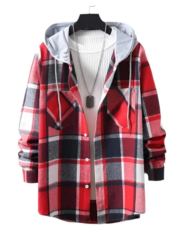 Men's Hooded Plaid Flannel Shirt