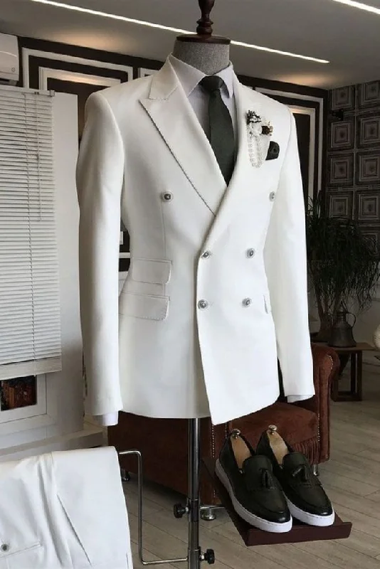 Men Premium Off White Suit Classic Slim Fit Suit Groom Mens Wedding Elegant Tailoring Suit