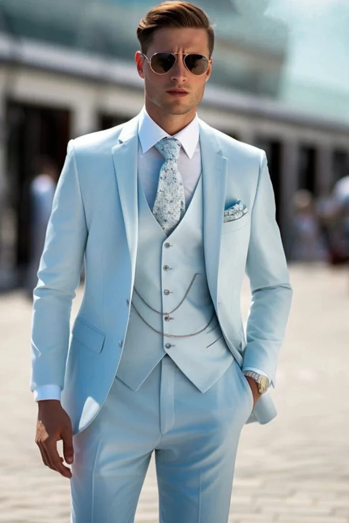 Men Sky Blue Wedding Suit Formal Elegant Groom Wear Suit Dinner Suit Slim Fit Suit Bespoke menswear Gift For Him