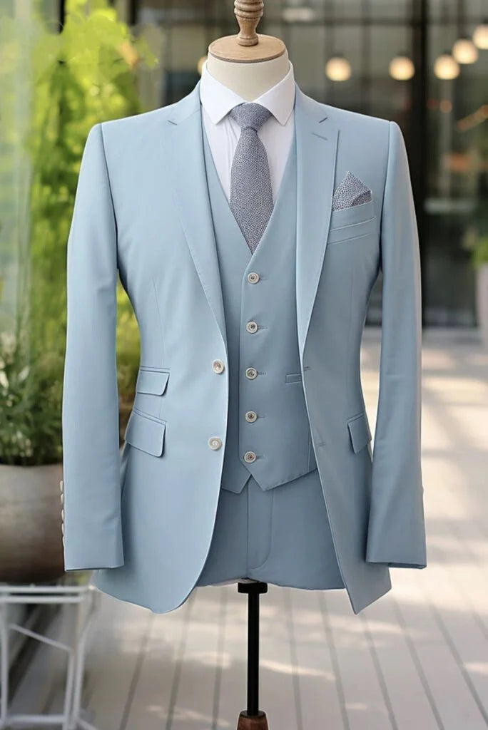 Man Sky Blue Three Piece Suit Wedding Formal Wear Groomsmen Slim Fit Suit Dinner Suit Party Wear Bespoke Suit Bespoke Tailoring