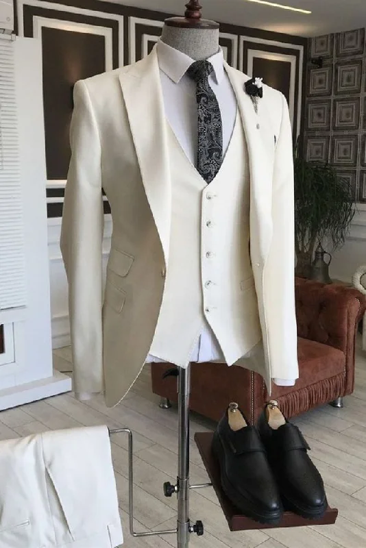 Mans Three Piece Dinner Suit Slim Fit Off White Suit Wedding party Wear Elegant Tailoring Classic Suit Gift For Him