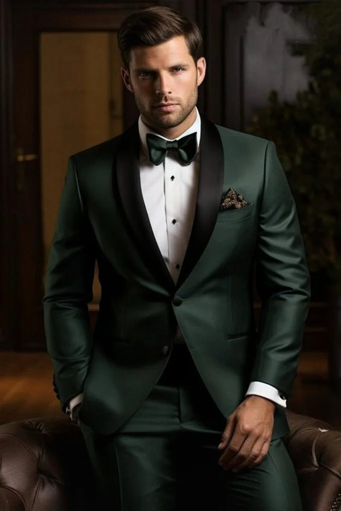 Men's Premium Tuxedo Green Suit Formal Wedding Wear One Button Tuxedo Dinner Suit Elegant Bespoke Mans Suits For Him