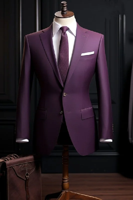 Mans Dark Purple Two Piece Formal Prom Wedding Suit Slim Fit Suit Dinner Suit Groomsmen For Him