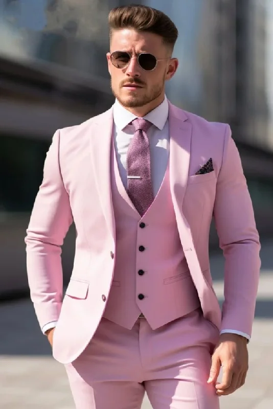 Three Piece Premium Suit Men Slim Fit Suit Formal Wedding Wear Elegant Prom Wear Groomsmen Pink Suit Gift For Him