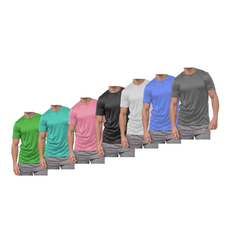 Mens 5Pack Active Moisture Wicking Dry Fit Crew Neck Shirts Athletic Wear