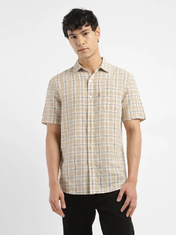 Men's Checkered Slim Fit Linen Shirt