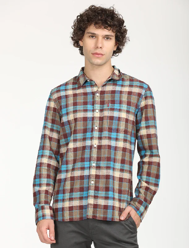 Men's Checkered Spread Collar Shirt