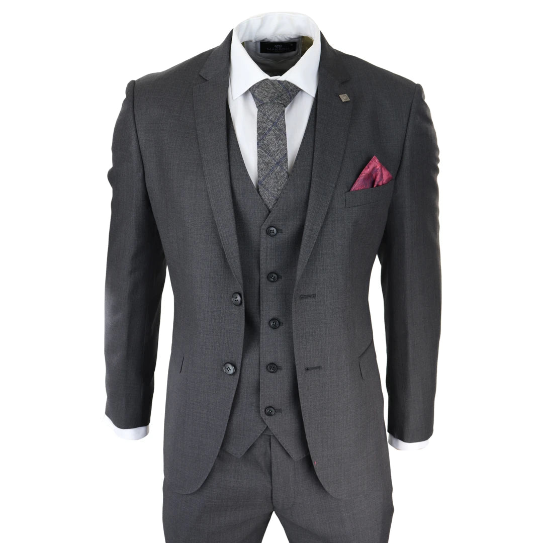 Charles - Men's Dark Grey Charcoal 3 Piece Suit Summer Wedding Prom