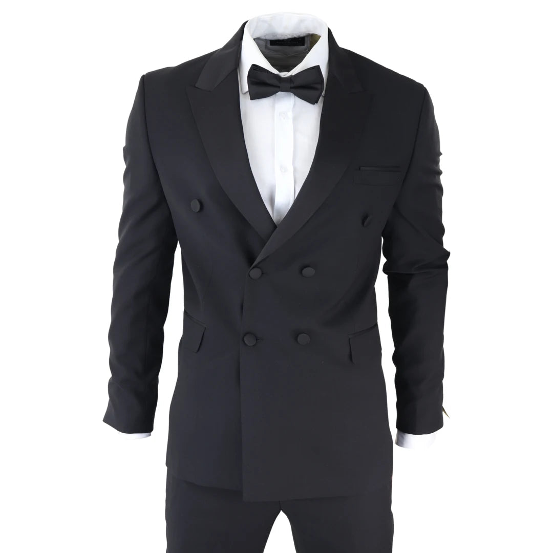 AK-22 - Men's Double Breasted Black Tuxedo Dinner Wedding Suit