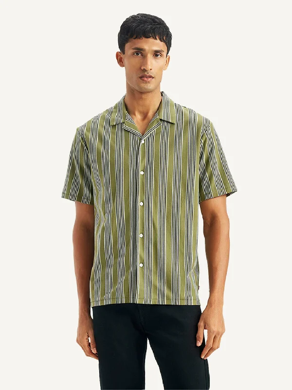 Men's Striped Regular Fit Camp Shirt