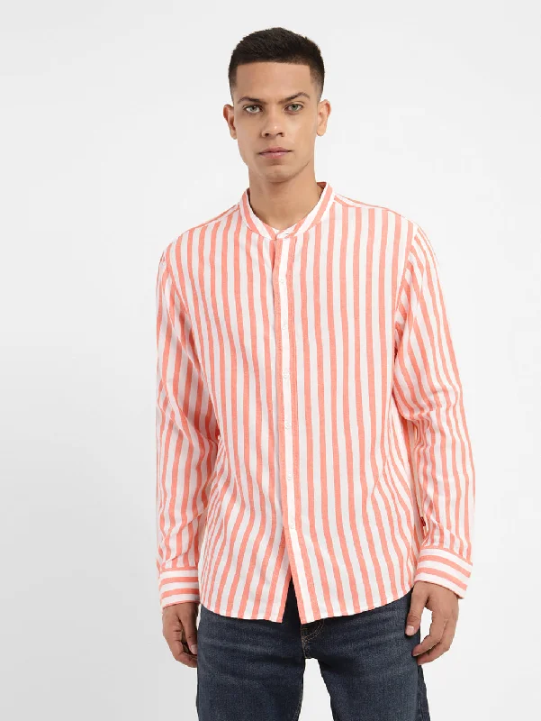 Men's Striped Band Neck Shirt