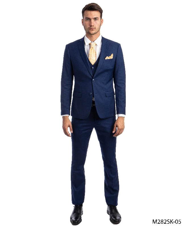 Indigo 3 PC Solid Suit Skinny Fit Suits