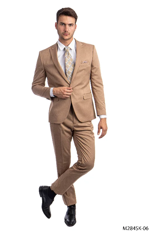 Dk.Taupe 2 PC Solid Suit Skinny Fit Suits