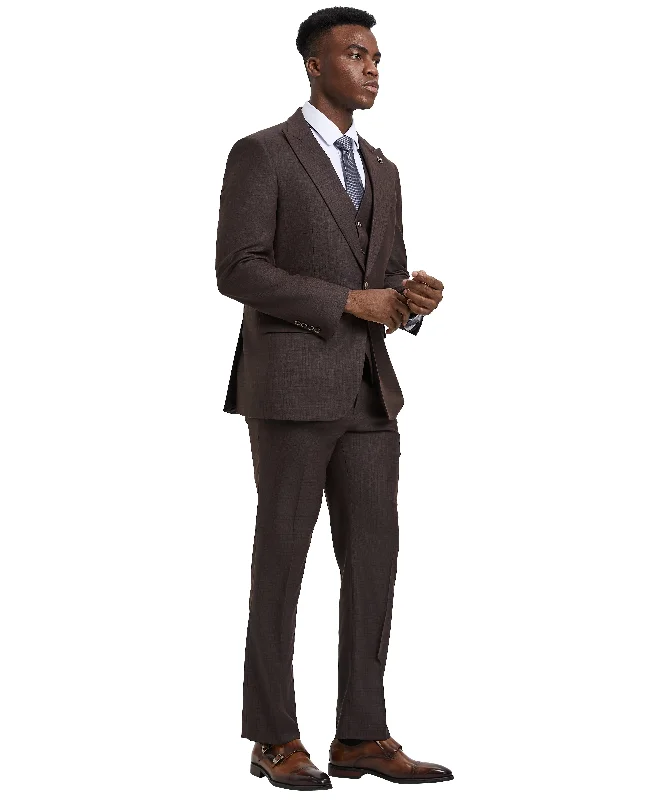 Stacy Adams 3 PC Brown Plaid Mens Suit