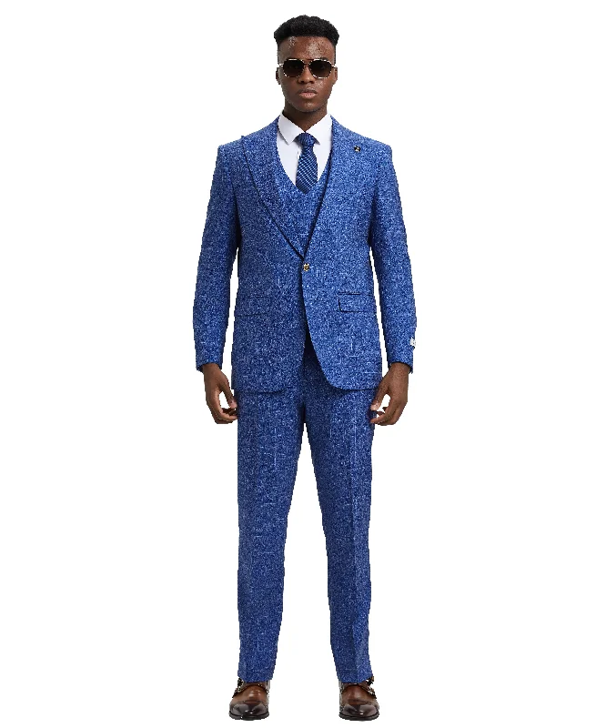 Stacy Adams 3 PC Royal Blue Windowpane Mens Suit