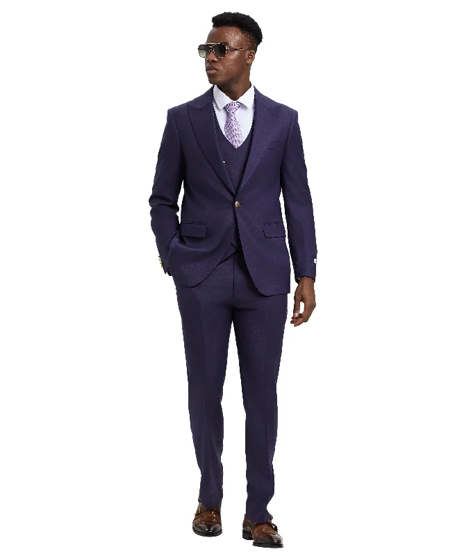 Stacy Adams 3 PC Purple Plaid Mens Suit