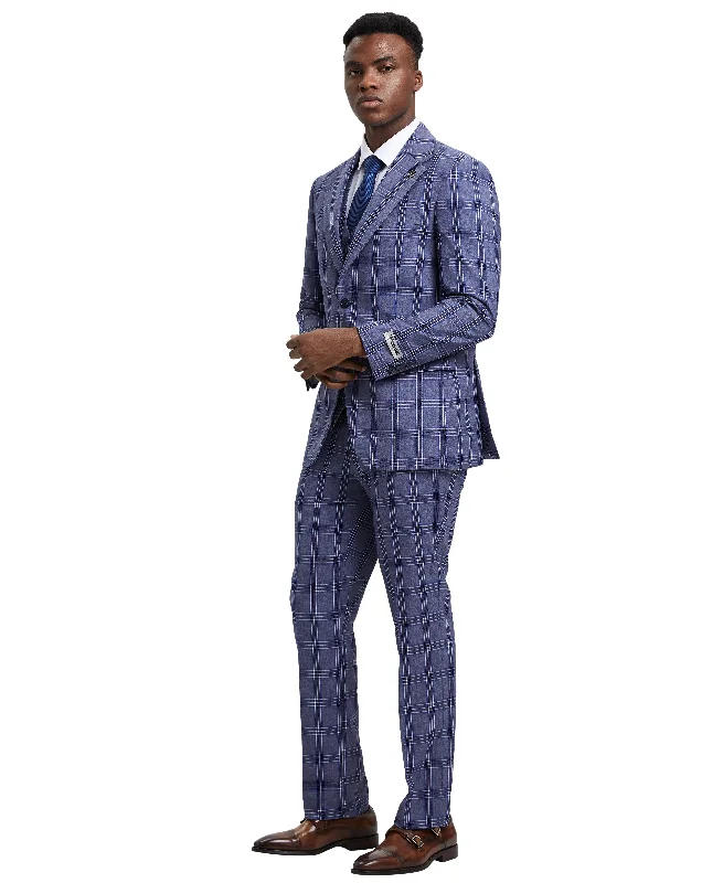 Stacy Adams 3 PC Lilac Windowpane Mens Suit