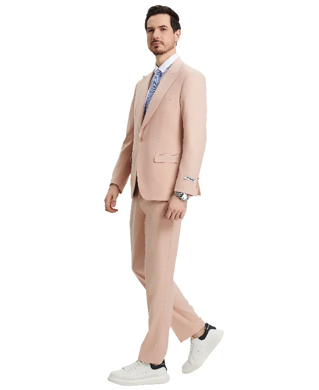 Stacy Adams 3 PC Blush Solid w U-Shape Vest Mens Suit